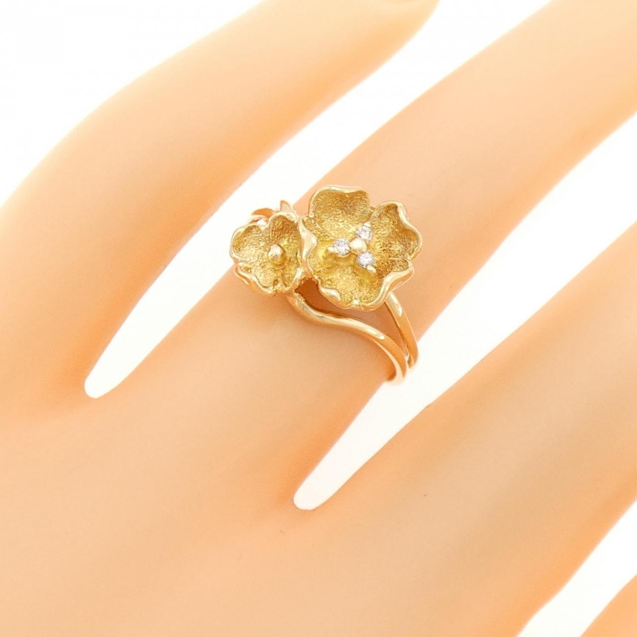 K18YG フラワー ダイヤモンド リング 0.029CT