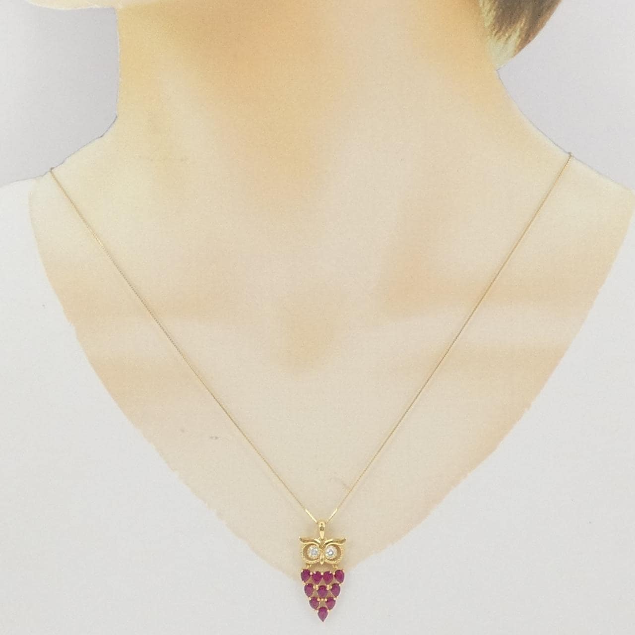 K18YG フクロウ ルビー ネックレス 1.65CT