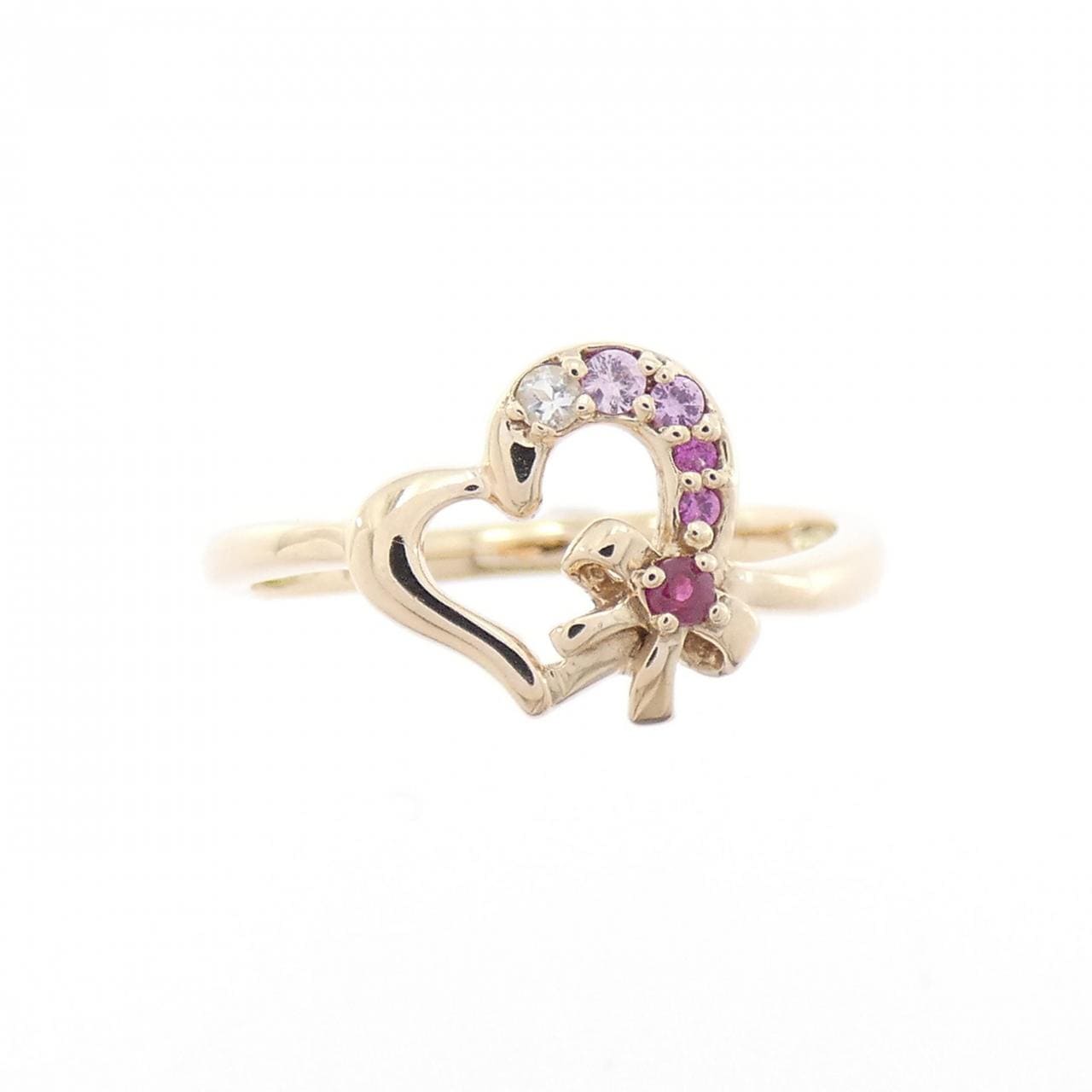 K10PG ハート×リボン カラーストーン リング