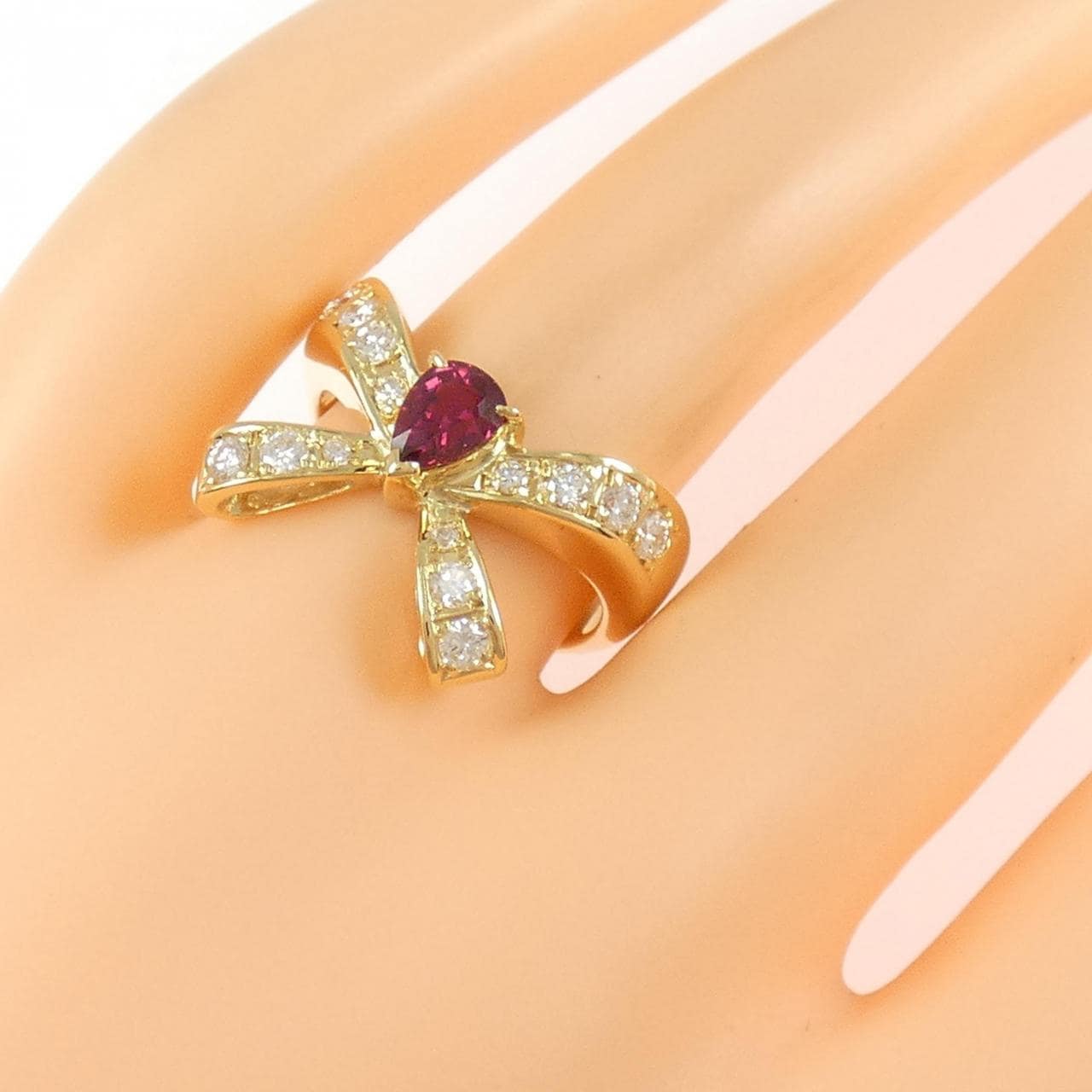 K18YG リボン ルビー リング 0.59CT