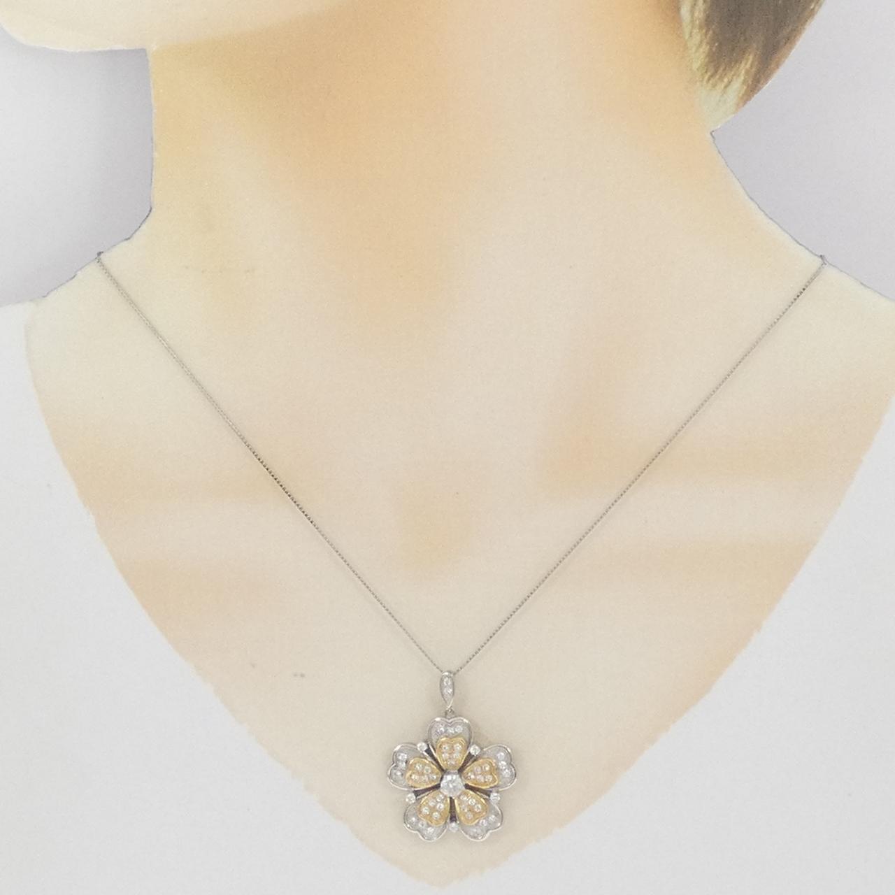 PT900/K18YG/PT850 フラワー ダイヤモンド ネックレス 0.25CT