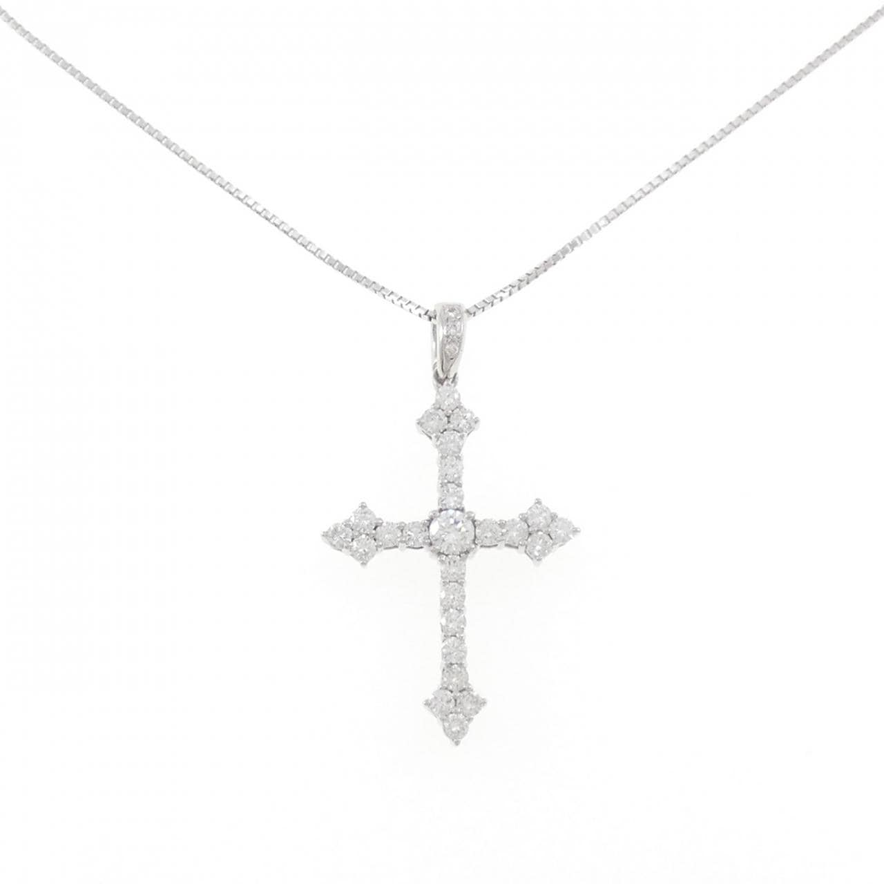 K18WG クロス ダイヤモンド ネックレス 3.88CT