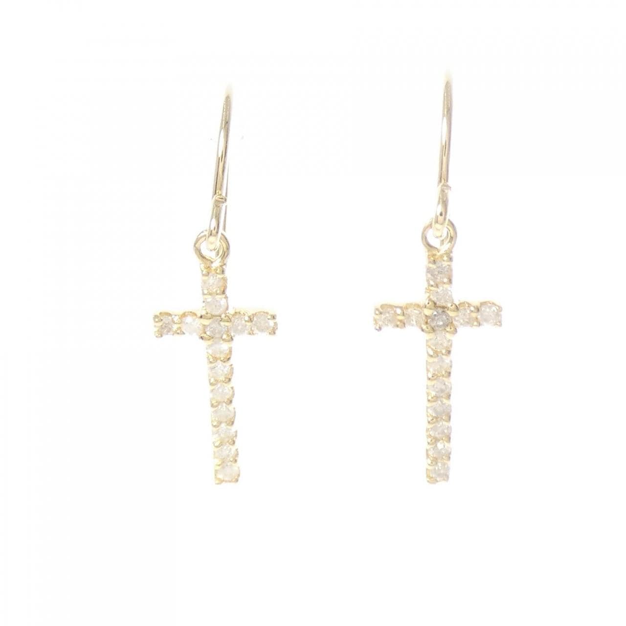 K18YG 十字形钻石耳环 0.18克拉
