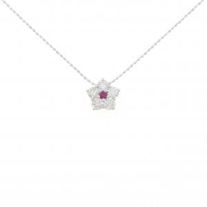 K18WG フラワー ルビー ネックレス 0.06CT