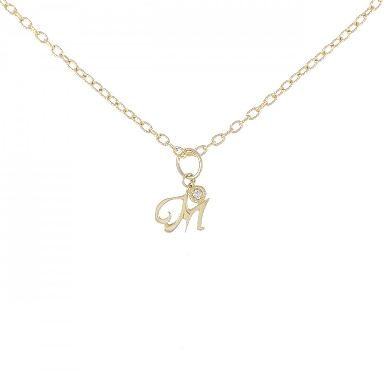 K18YG initial M Diamond necklace 0.01CT
