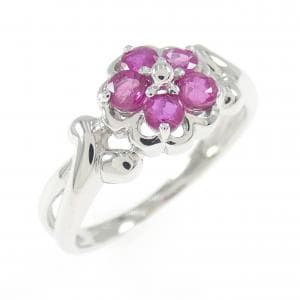 K18WG フラワー ルビー リング