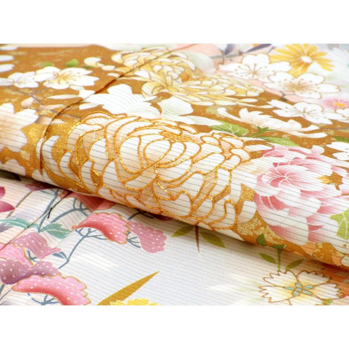 【未使用品】単衣　駒絽訪問着　友禅金彩加工　刺繍入りボカシ染