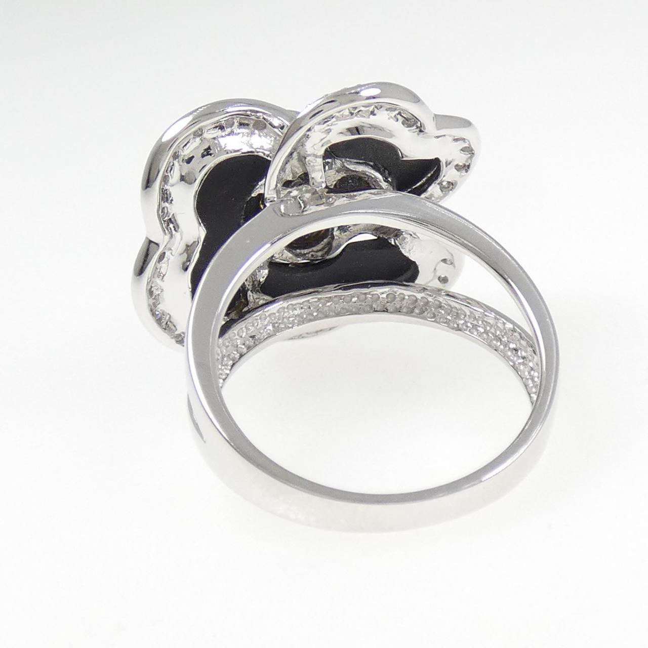 K18WG 花缟黑玛瑙戒指