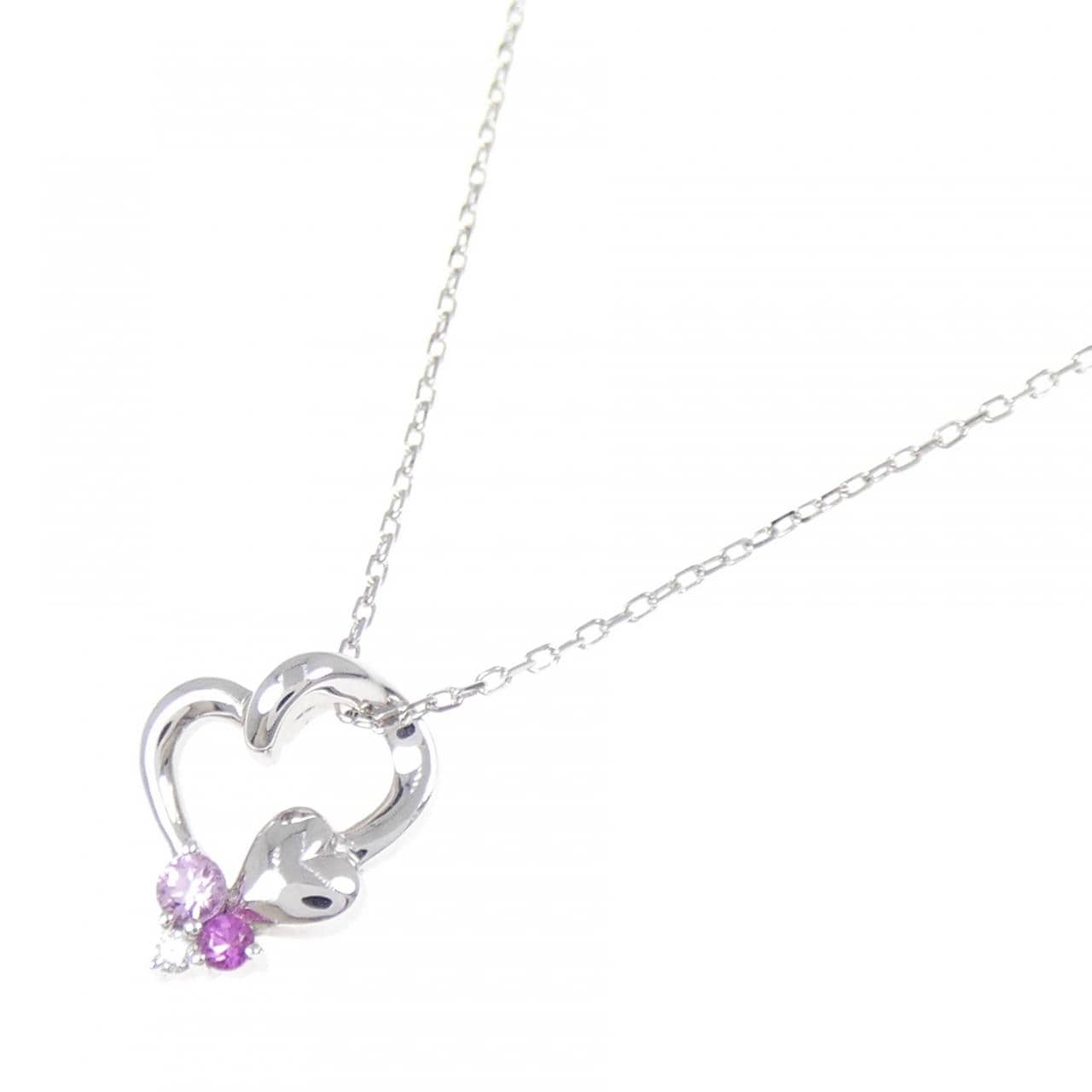 K10WG ハート サファイヤ ネックレス 0.06CT