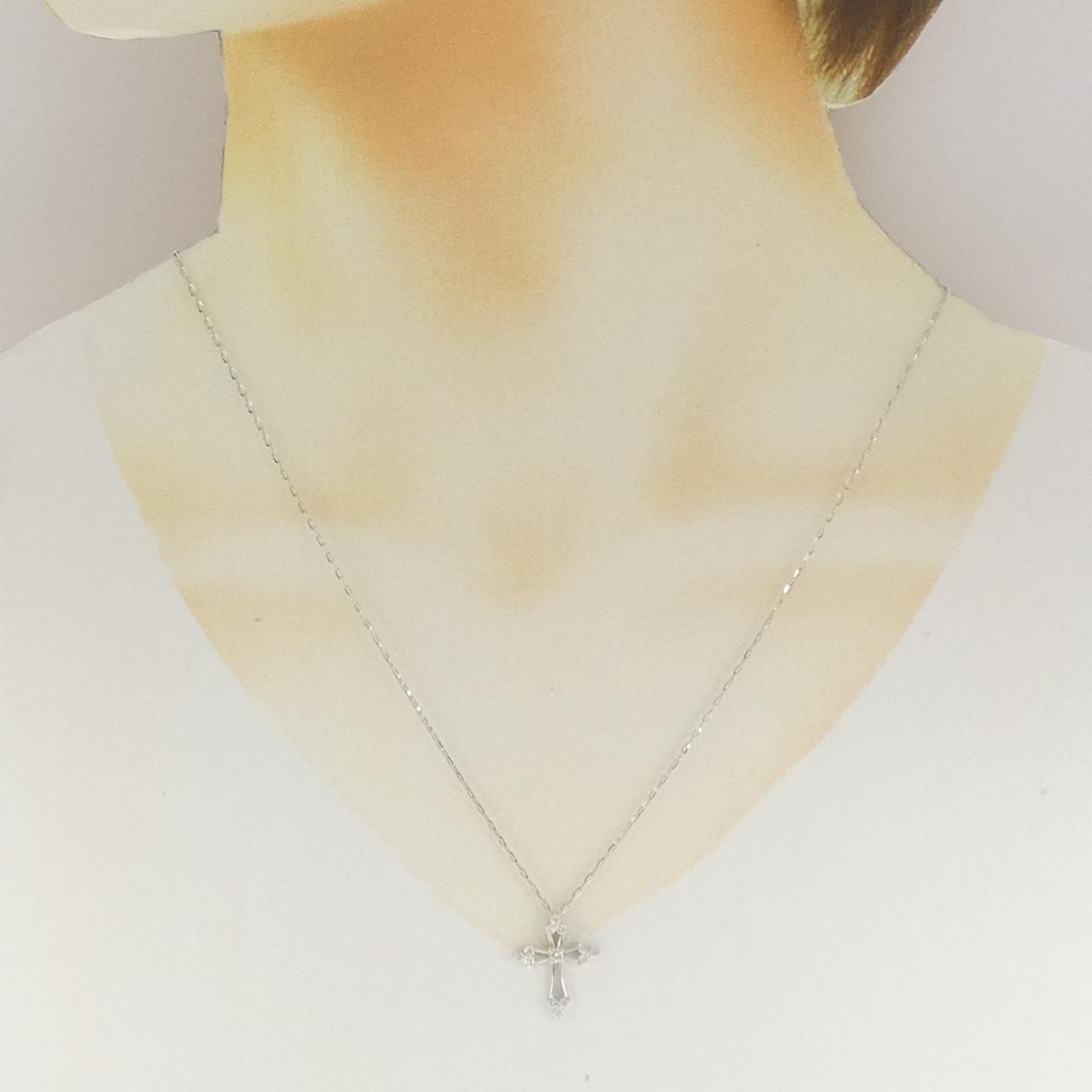 K18WG クロス ダイヤモンド ネックレス 0.30CT