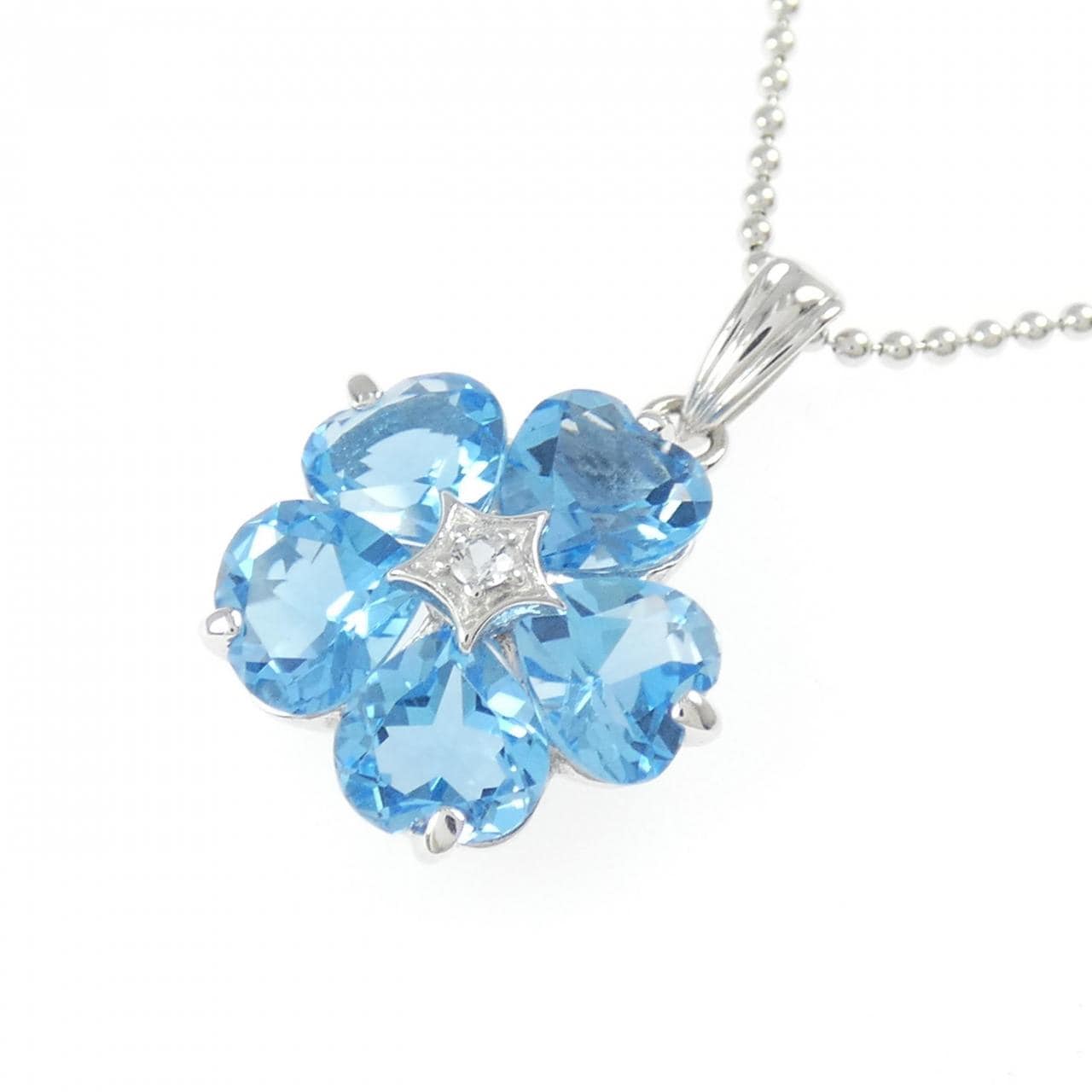 K14WG フラワー ブルートパーズ ネックレス