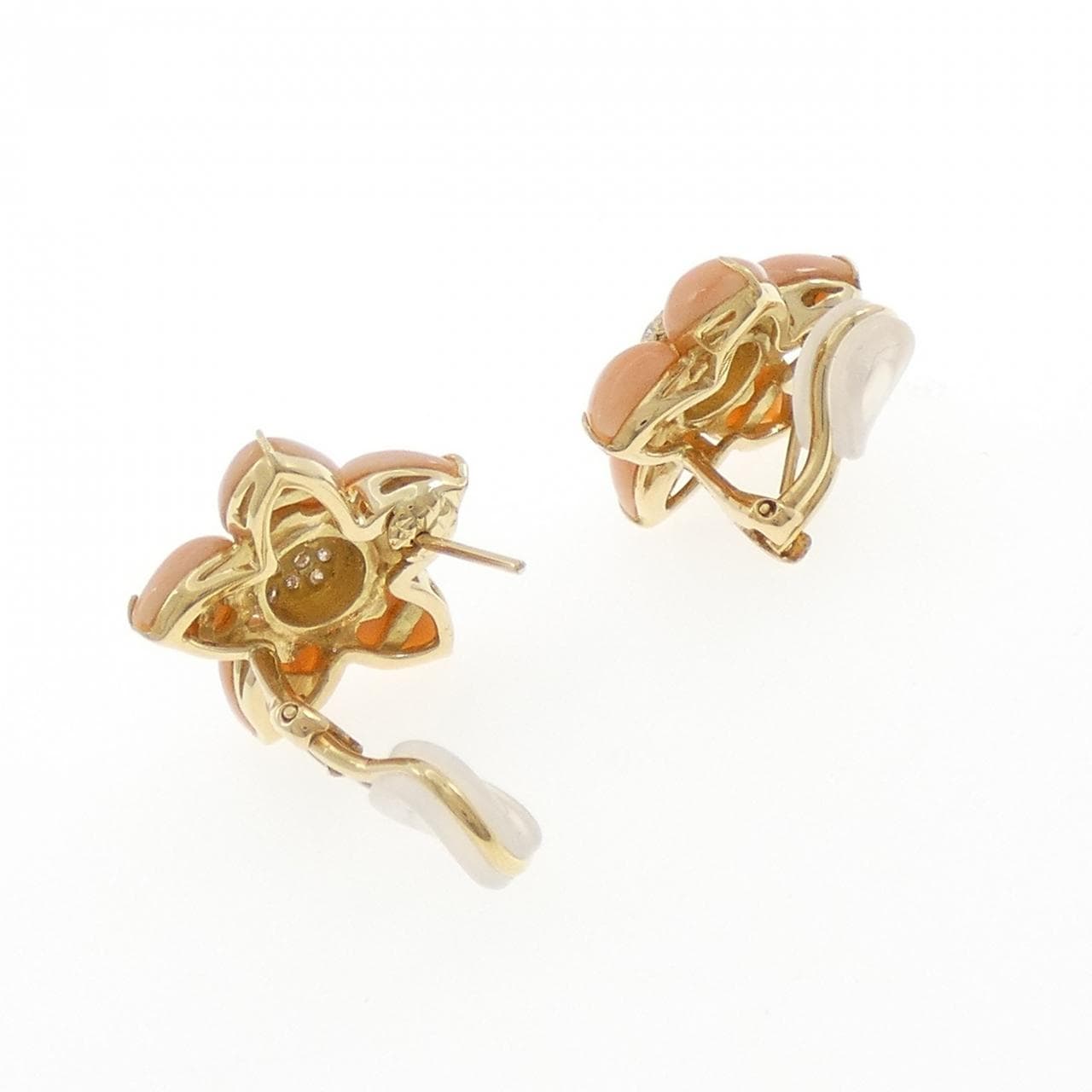 K18YG フラワー サンゴ ピアス/イヤリング