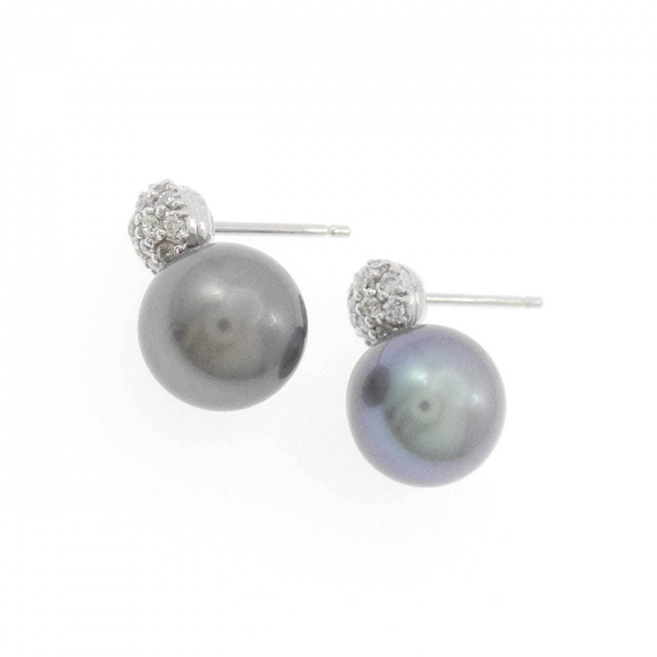 K18WG/K14WG 黒蝶パール ピアス 9.8mm