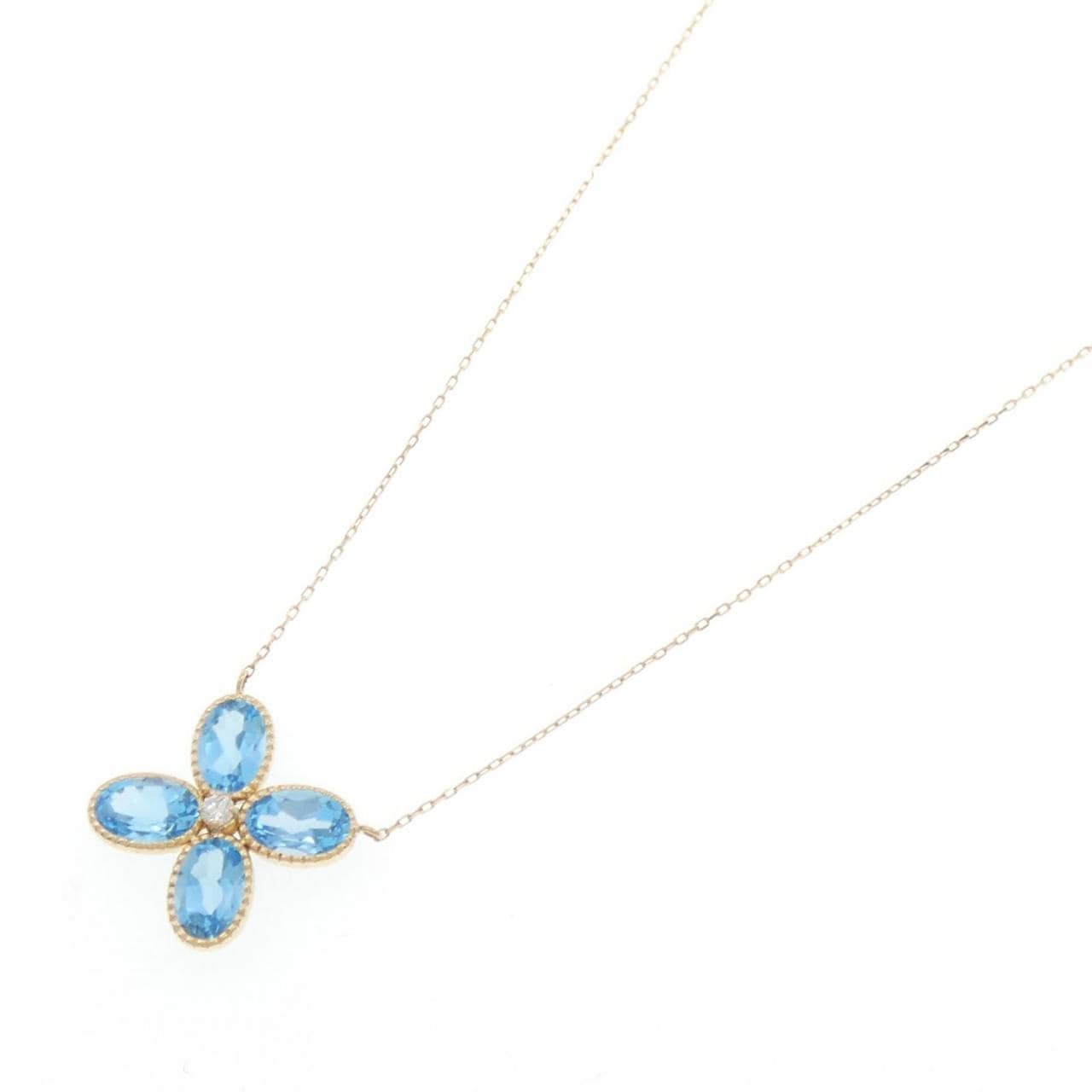 [BRAND NEW] K18YG Flower Blue Topaz Necklace 2.16CT