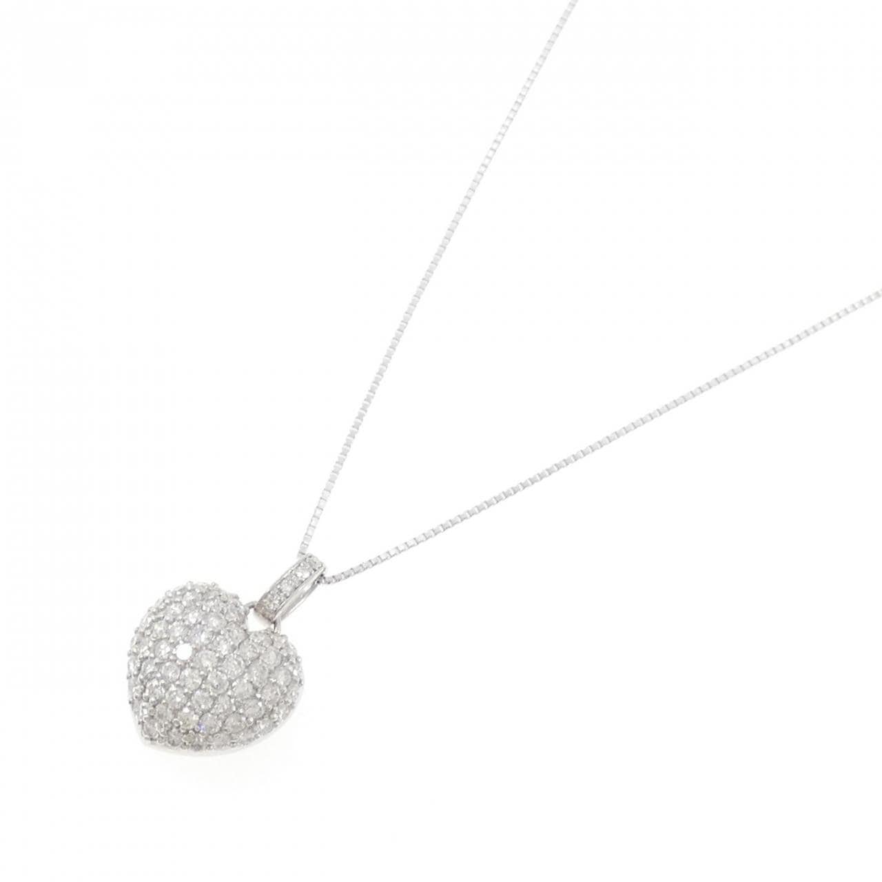 K18WG ハート パヴェ ダイヤモンド ネックレス 1.03CT