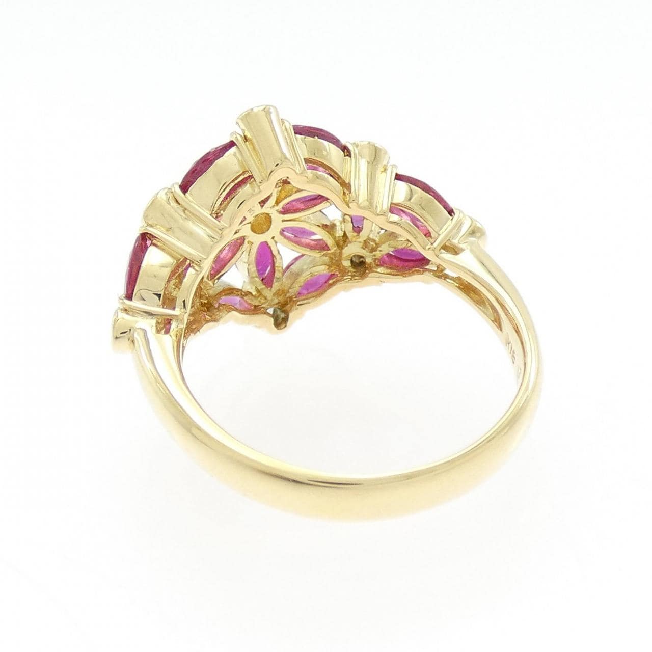 K18YG フラワー ルビー リング 2.38CT