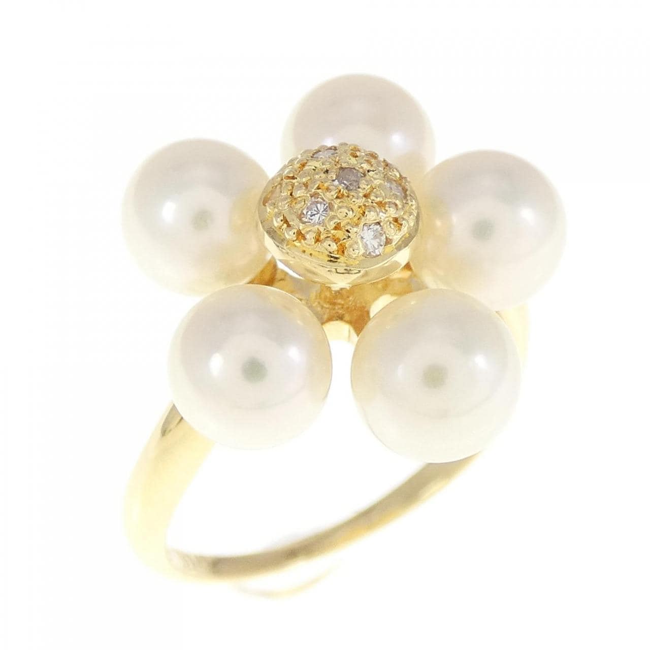 K18YG Flower Akoya Pearl Ring
