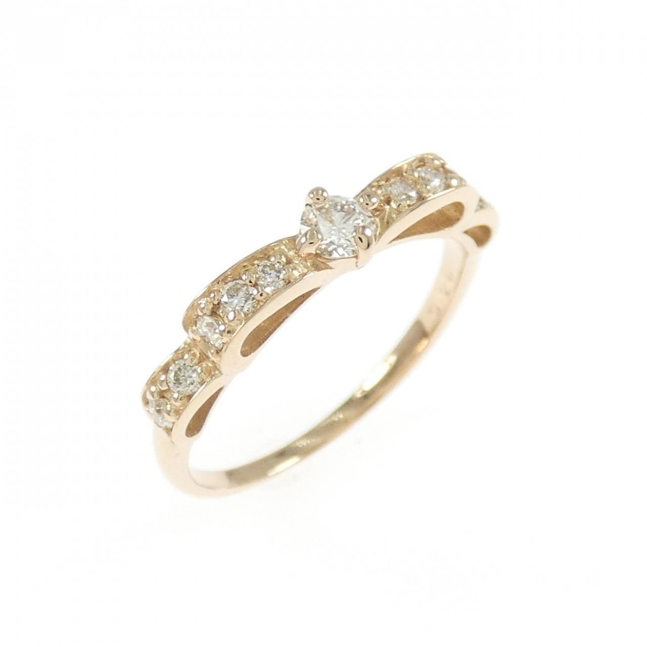 K18PG リボン ダイヤモンド ピンキー リング 0.20CT