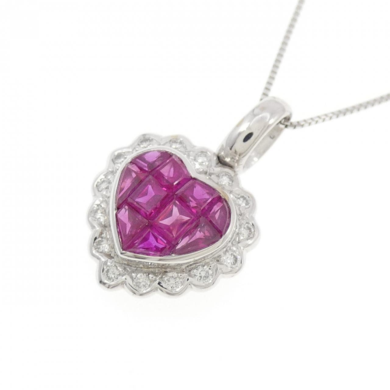 750WG/K18WG ハート ルビー ネックレス 1.4CT