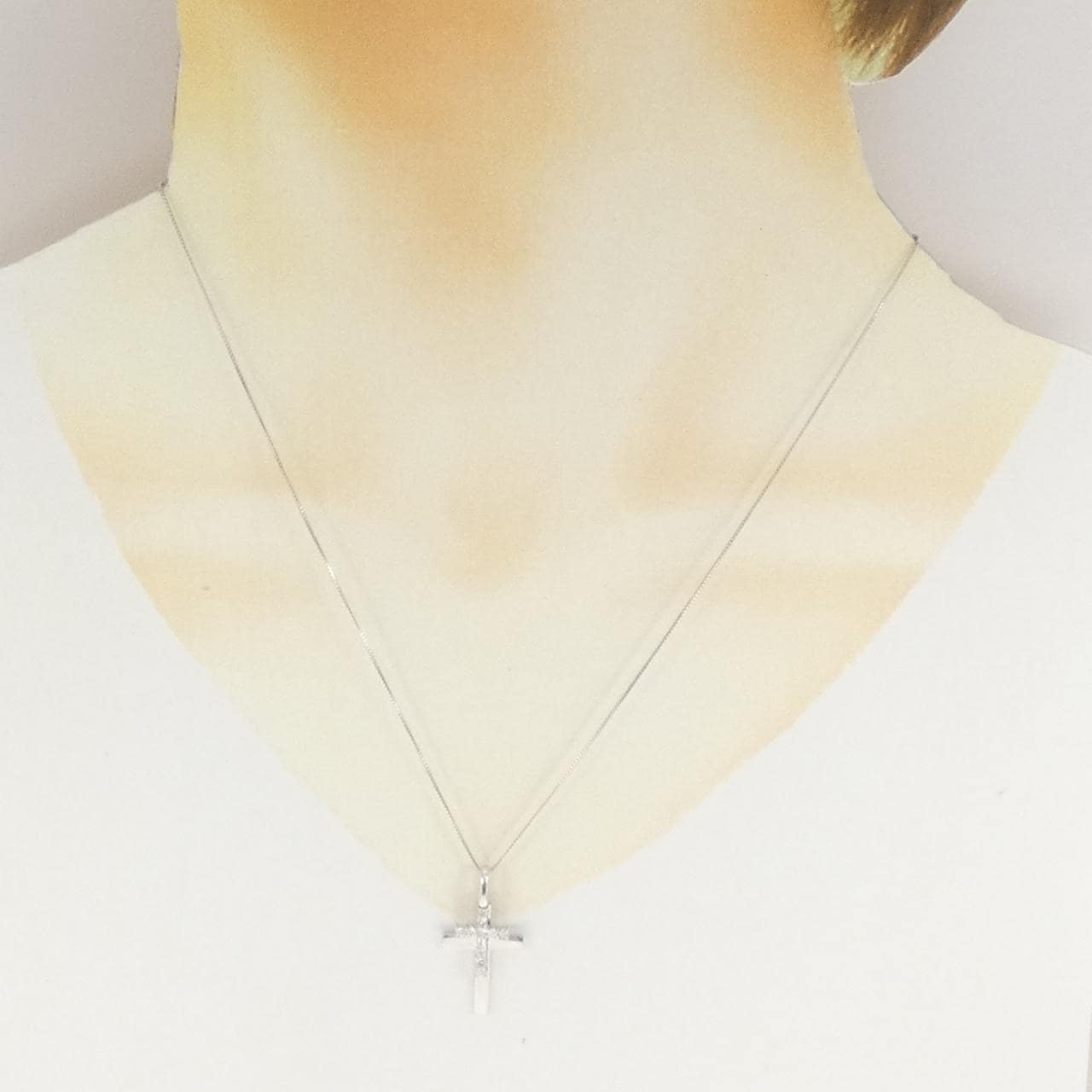 K18WG クロス ダイヤモンド ネックレス 0.20CT