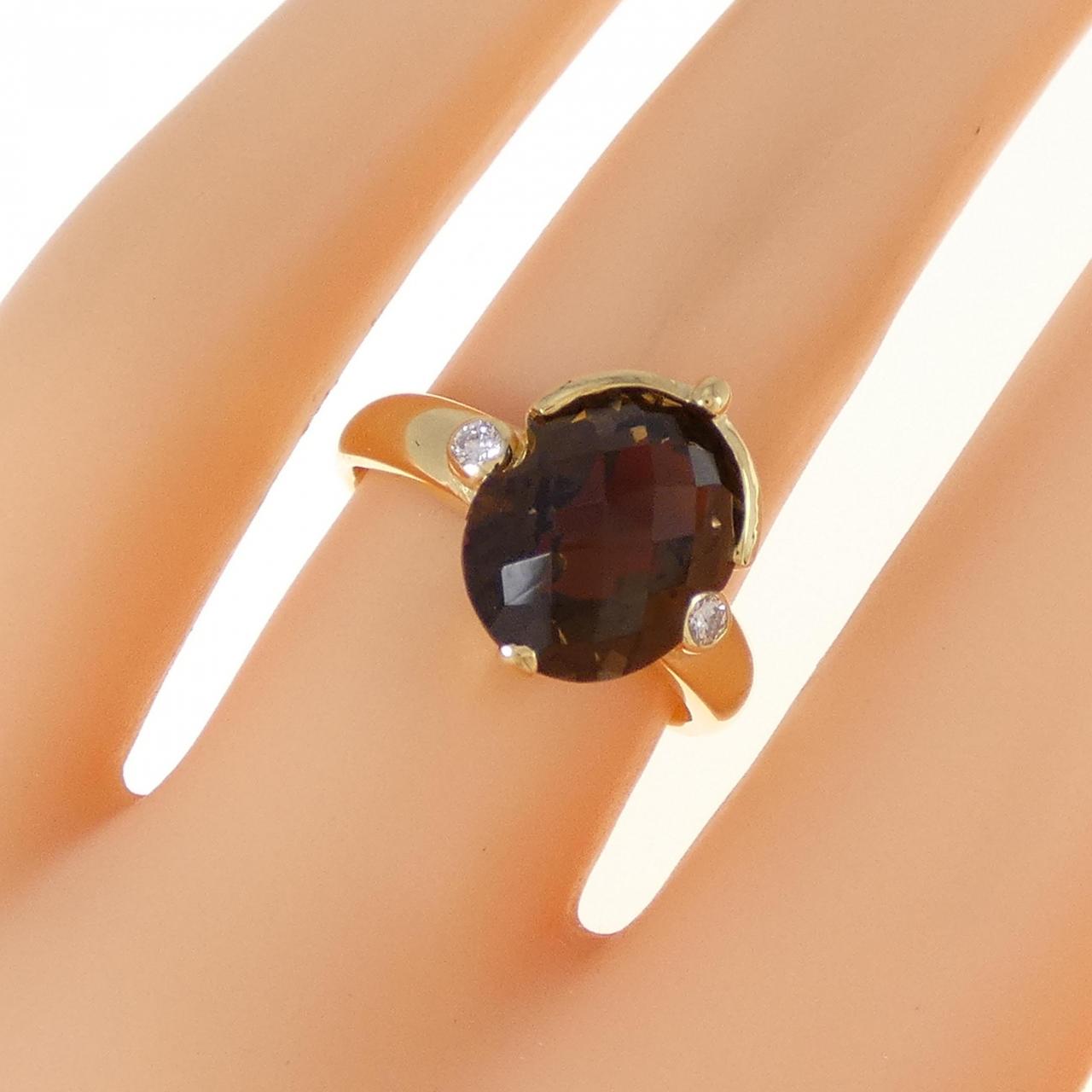 K18YG スモーキークオーツ リング 3.74CT