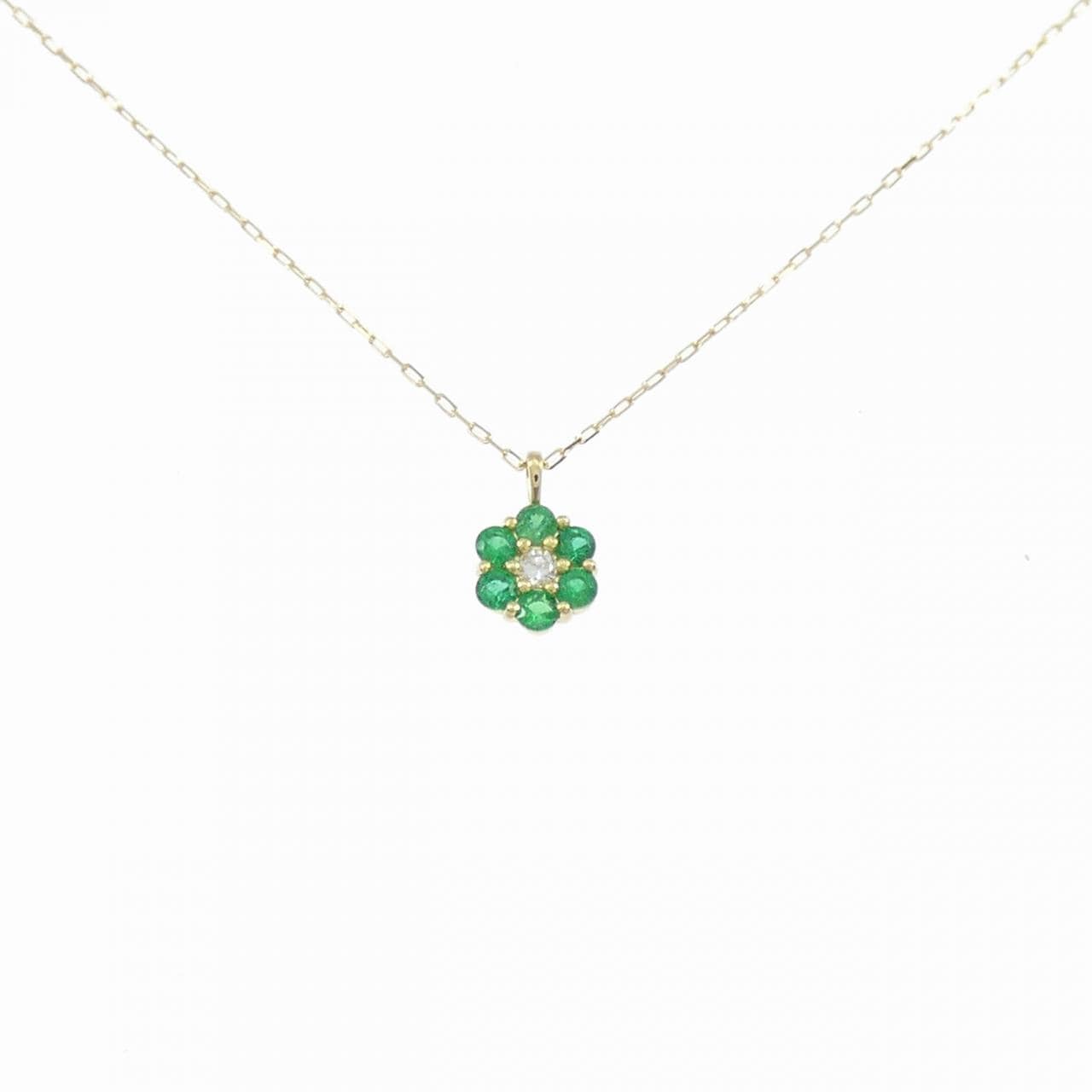 【新品】K18YG フラワー エメラルド ネックレス 0.10CT