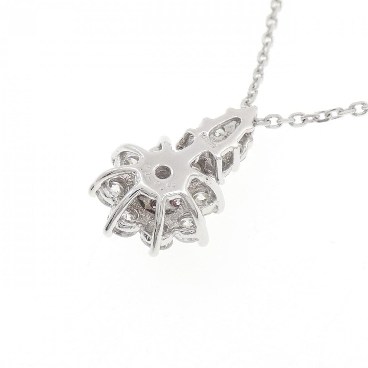 K18WG フラワー ピンクダイヤモンド ネックレス 0.12CT