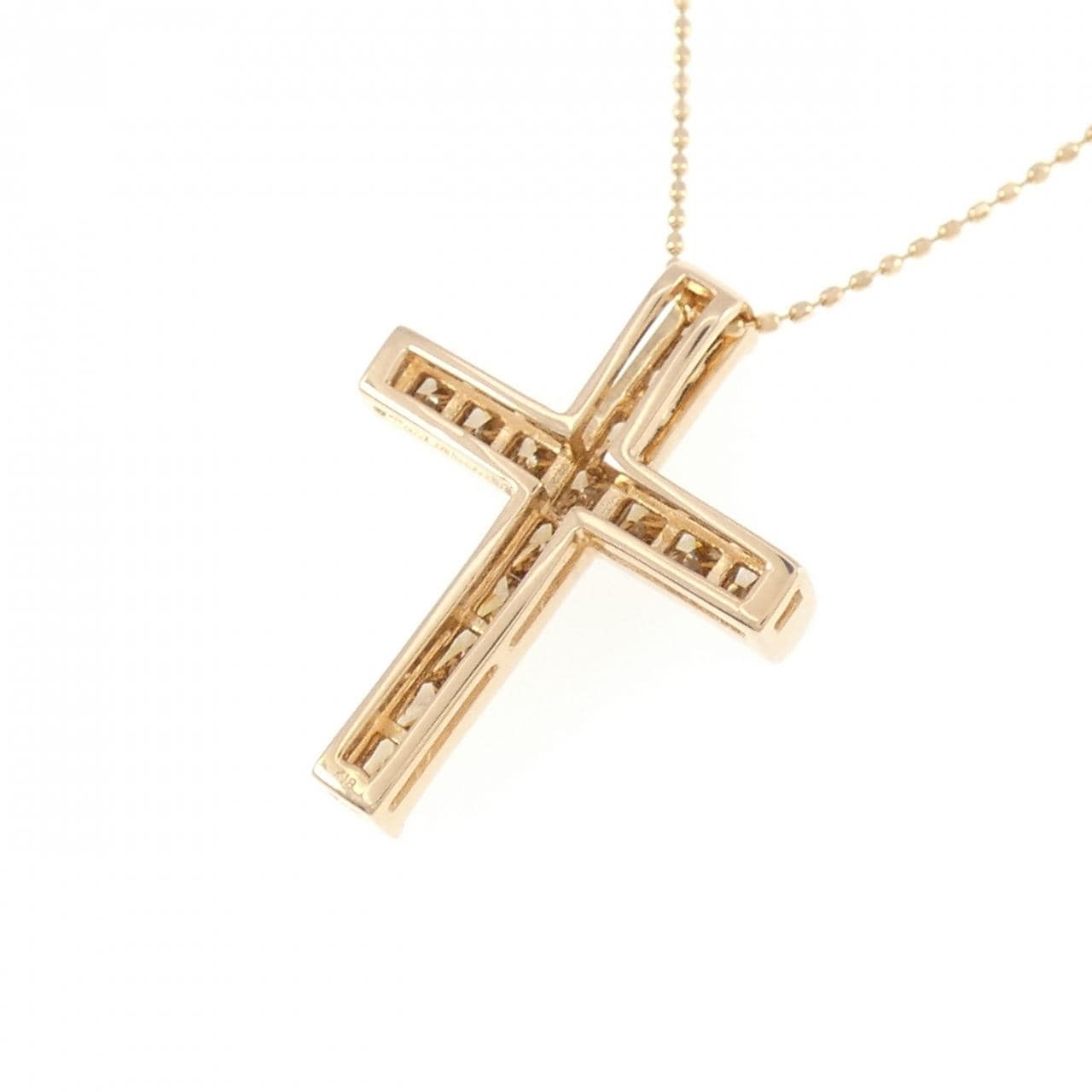 K18PG Cross Diamond Necklace