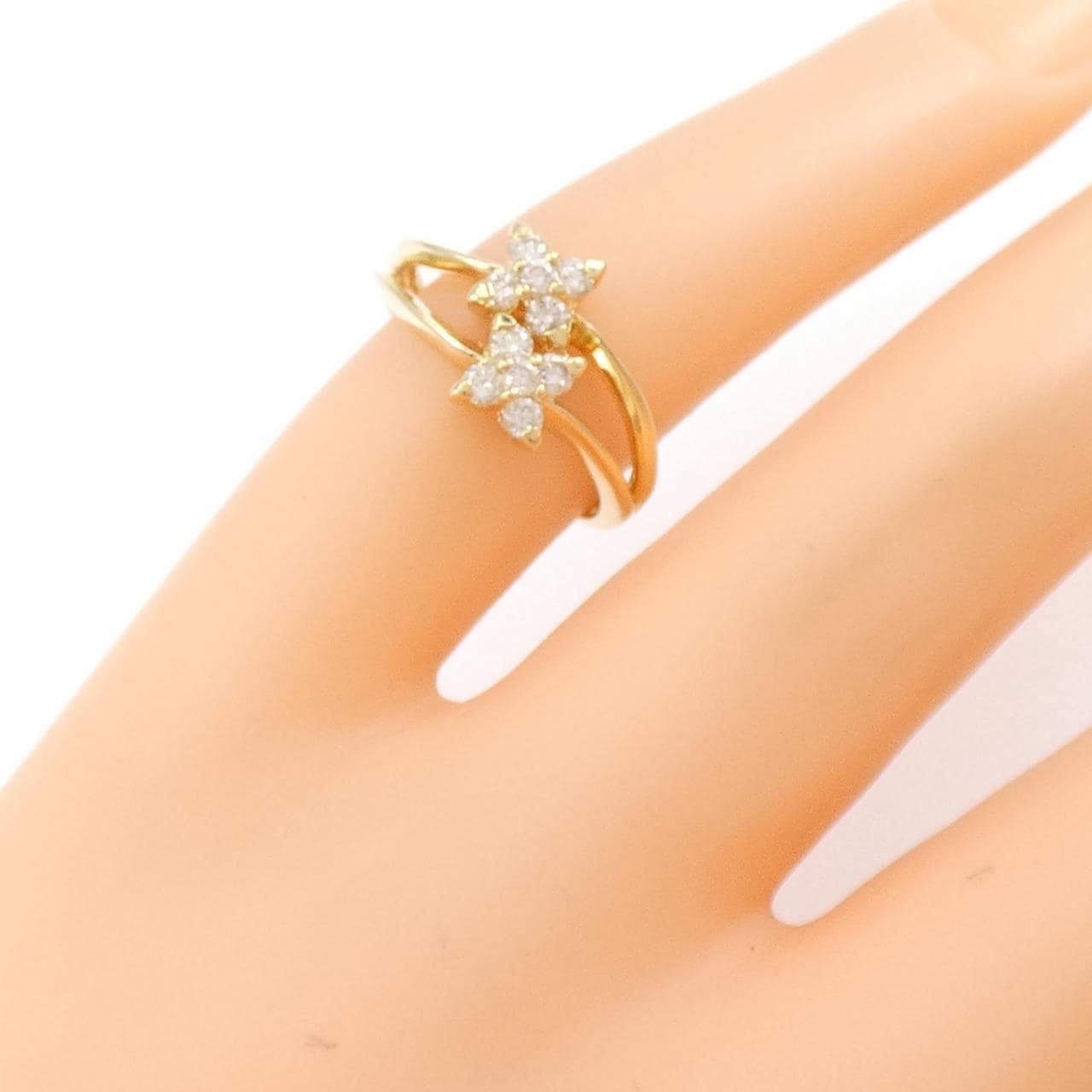K18YG フラワー ダイヤモンド ピンキーリング 0.23CT