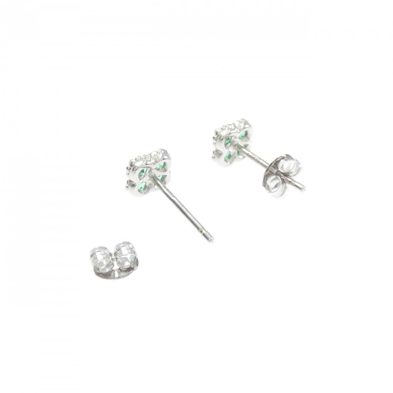 K18WG フラワー エメラルド ピアス 0.20CT