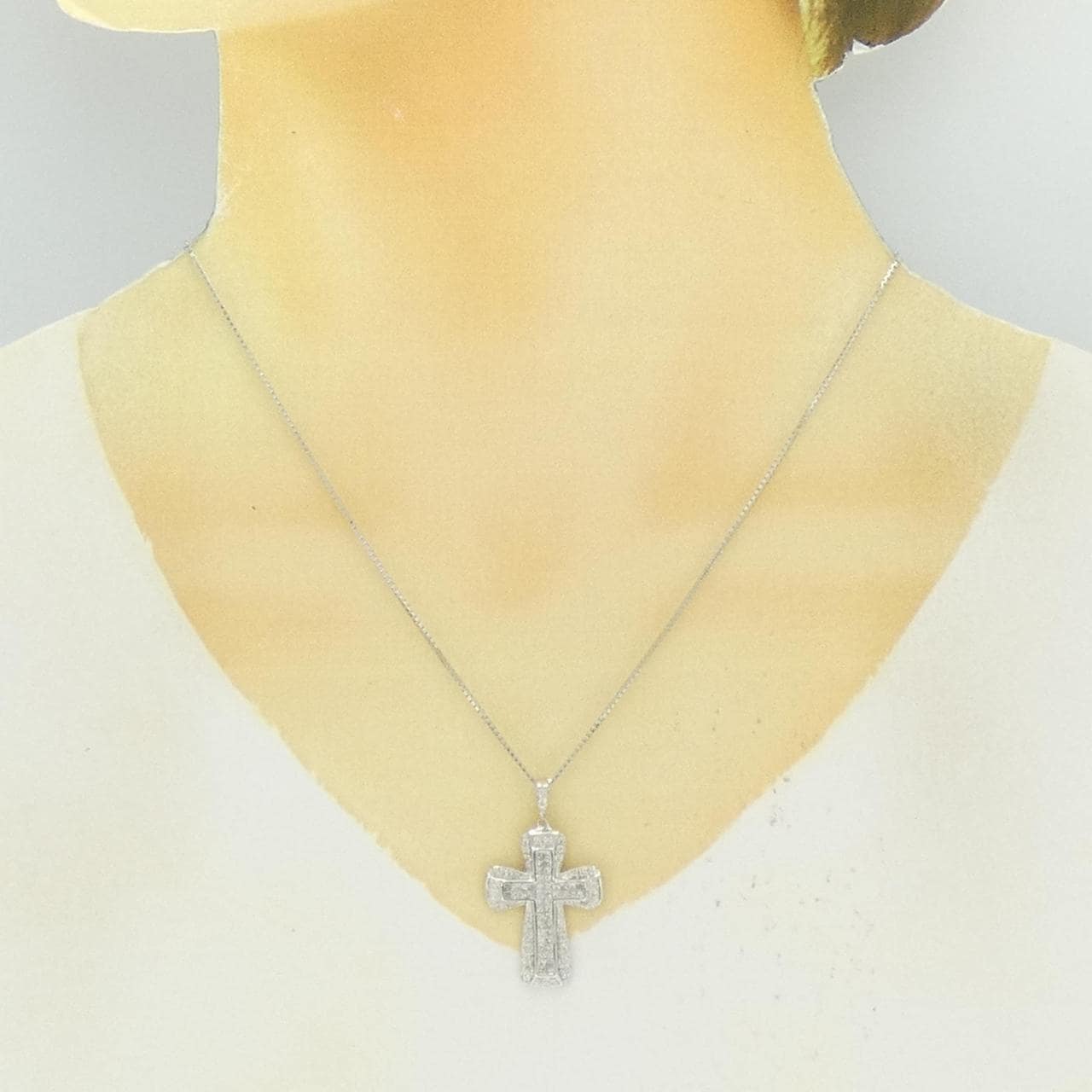 K18WG クロス ダイヤモンド ネックレス 1.00CT