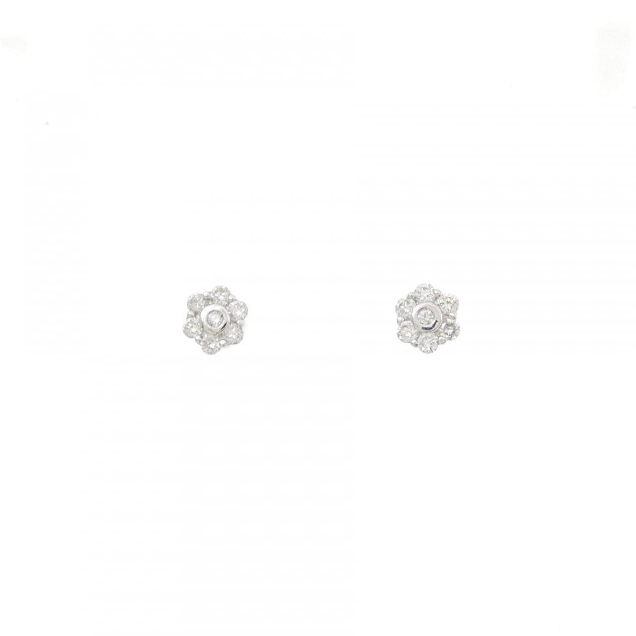 K18WG フラワー ダイヤモンド ピアス