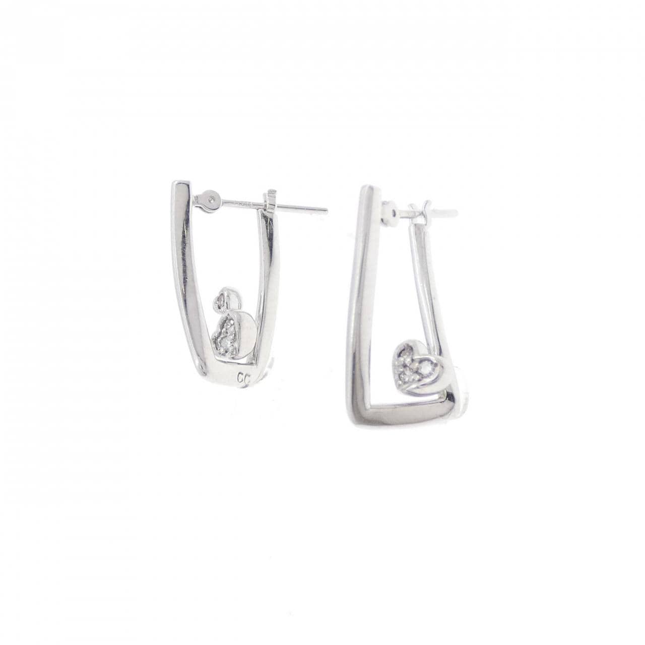K18WG/PT ハート ダイヤモンド ピアス 0.07CT