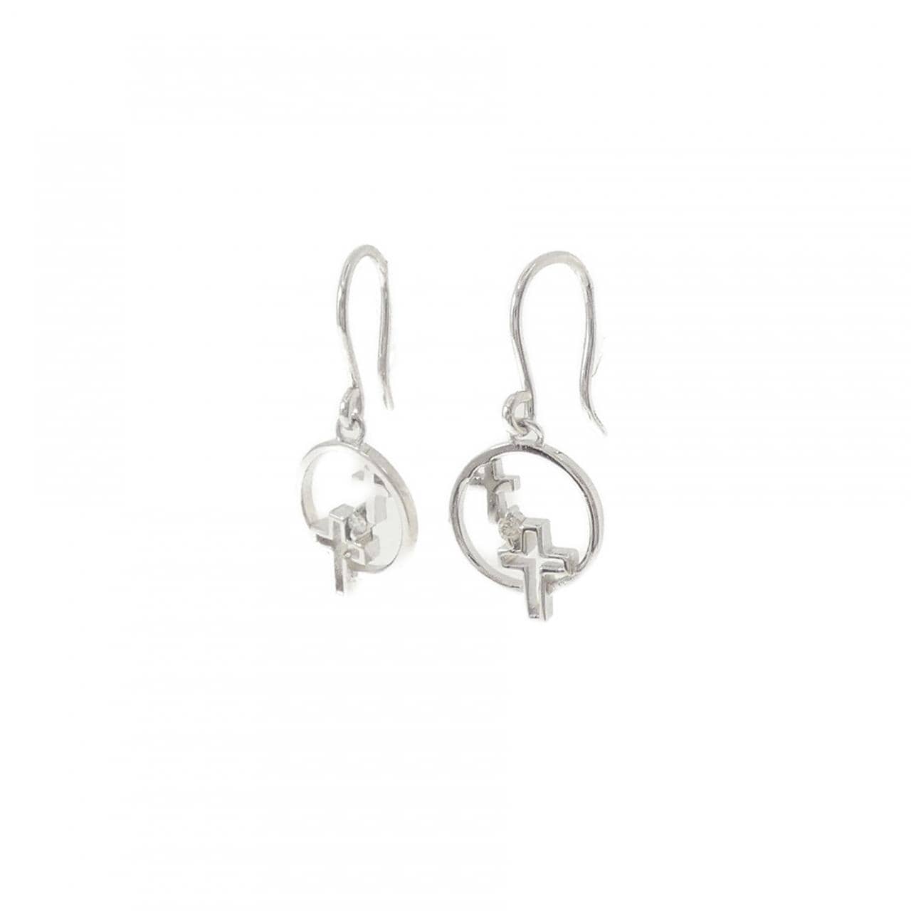 K18WG クロス ダイヤモンド ピアス 0.02CT