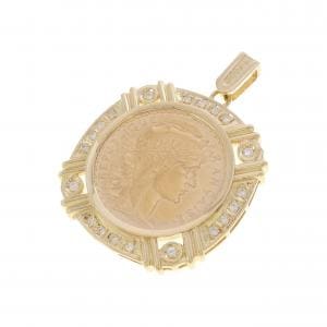 K18YG(枠) ダイヤモンド コイン ペンダント 0.30CT