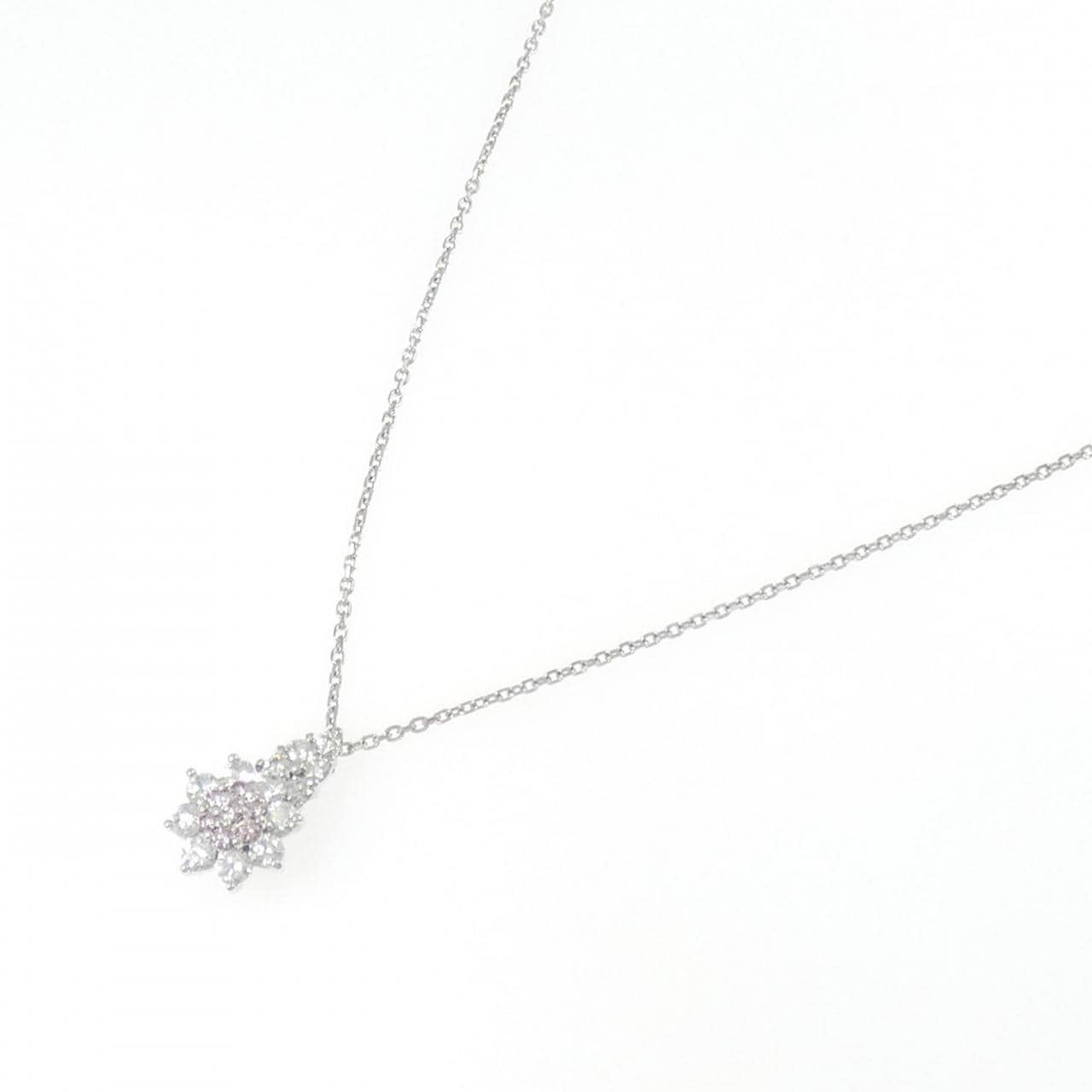 K18WG フラワー ピンクダイヤモンド ネックレス 0.12CT