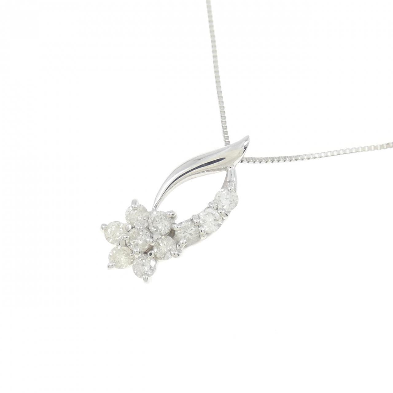 K18WG フラワー ダイヤモンド ネックレス 0.3CT