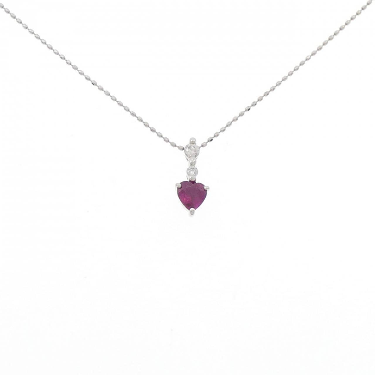 PT900/PT850 ハート ルビー ネックレス 0.36CT