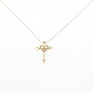 K18YG クロス×ハート ダイヤモンド ネックレス 0.05CT