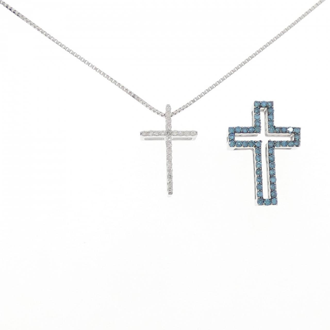 K18WG/K18BG 2WAY クロス ダイヤモンド ネックレス 0.50CT