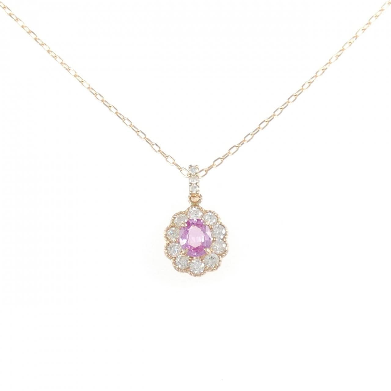 K18PG フラワー サファイヤ ネックレス 0.38CT