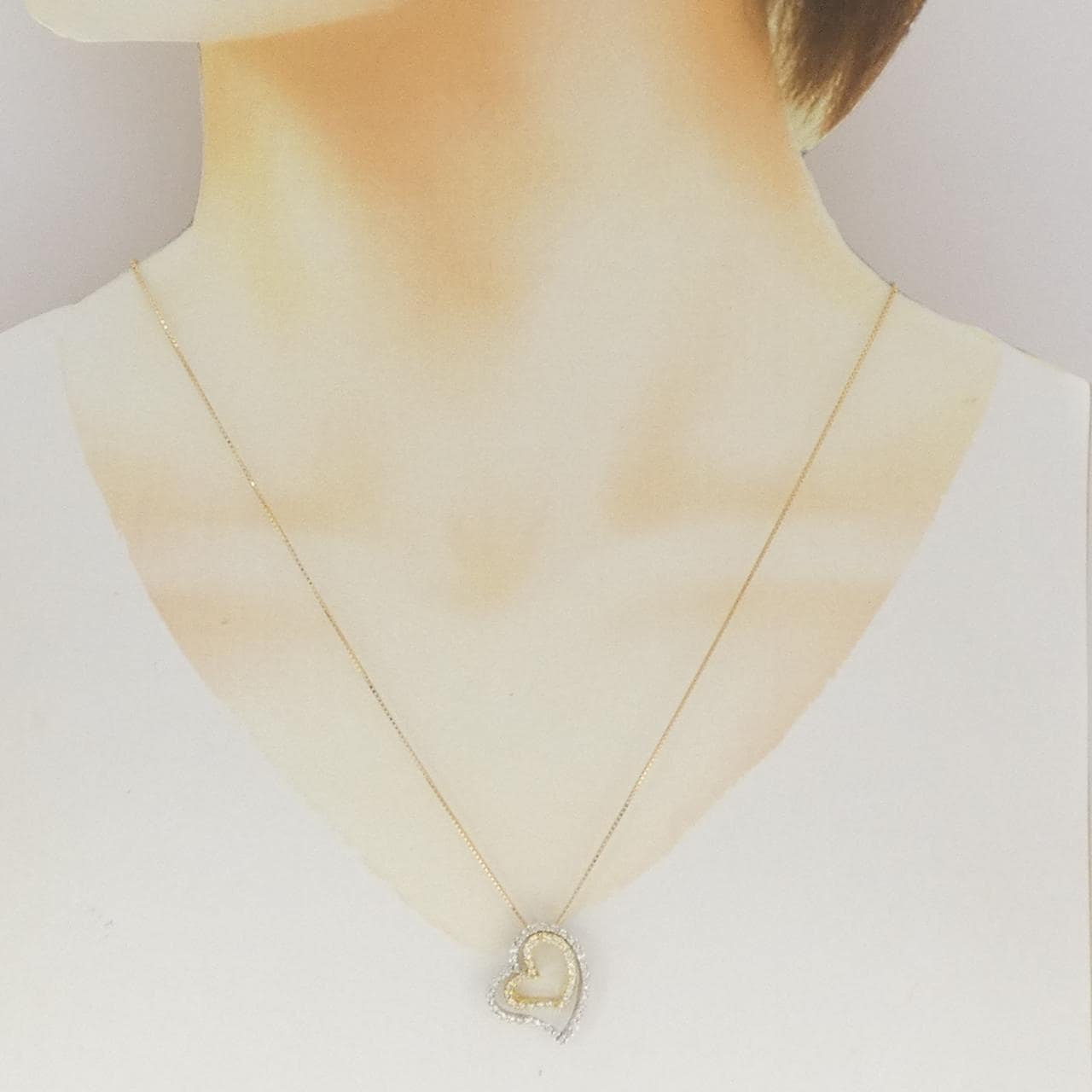 K18YG/K18WG ハート ダイヤモンド ネックレス 0.50CT