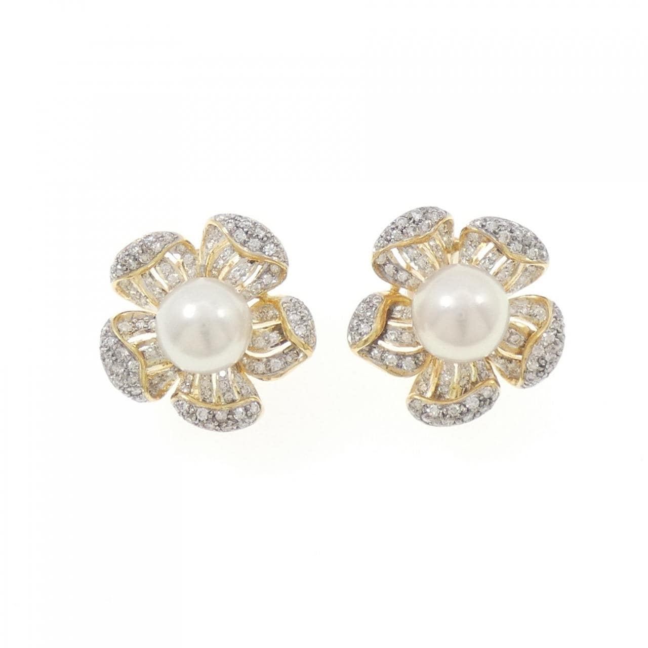 K18YG/K18WG フラワー アコヤパール ピアス 10.5mm