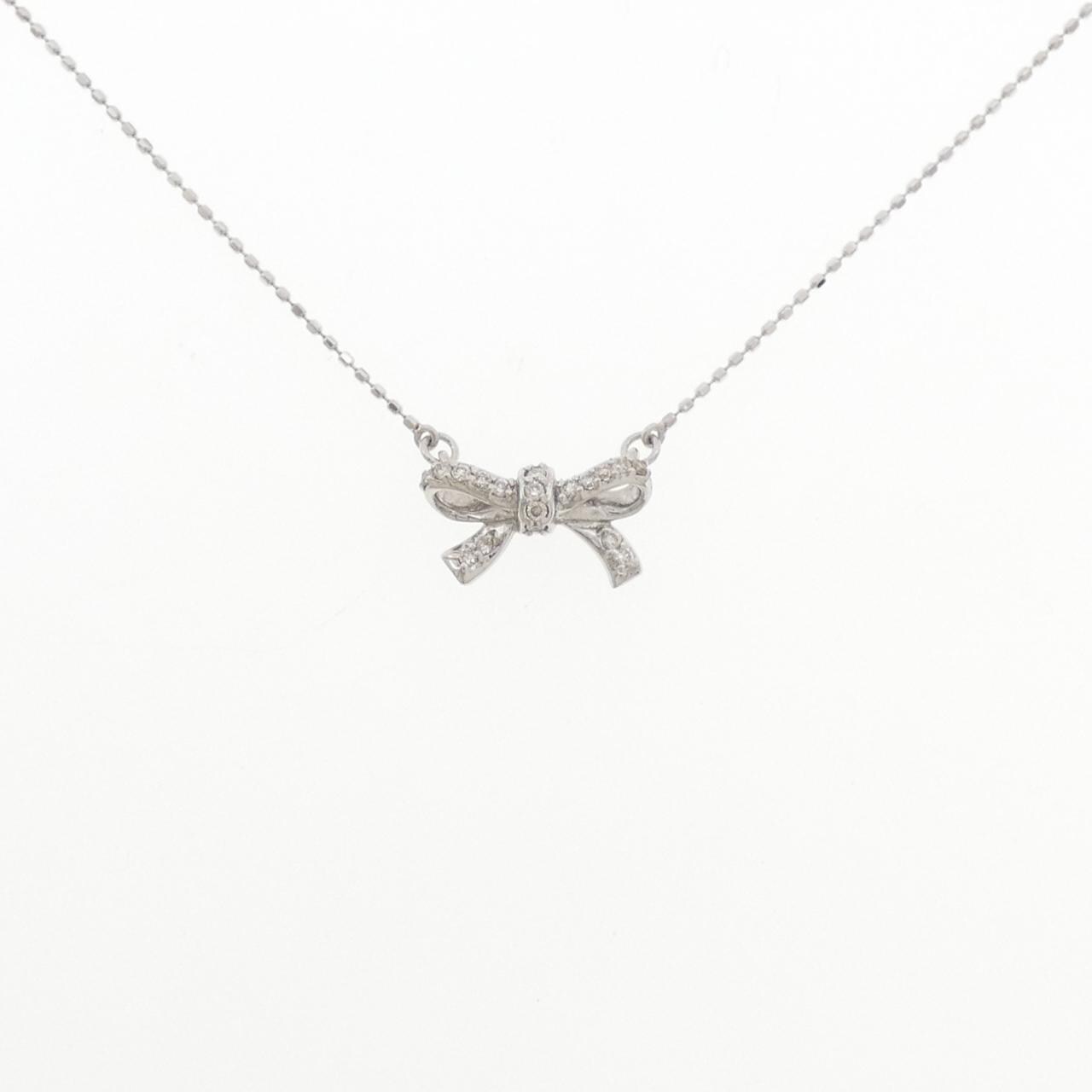 K18WG リボン ダイヤモンド ネックレス 0.13CT