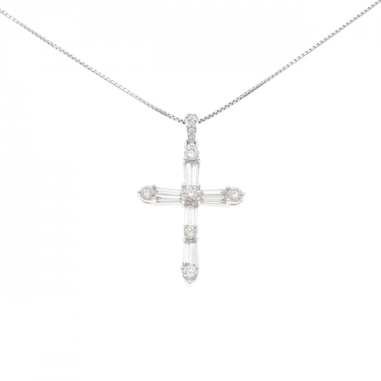 K18WG クロス ダイヤモンド ネックレス 0.98CT