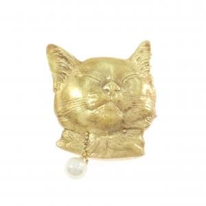 K18YG キャット 淡水パール ブローチ