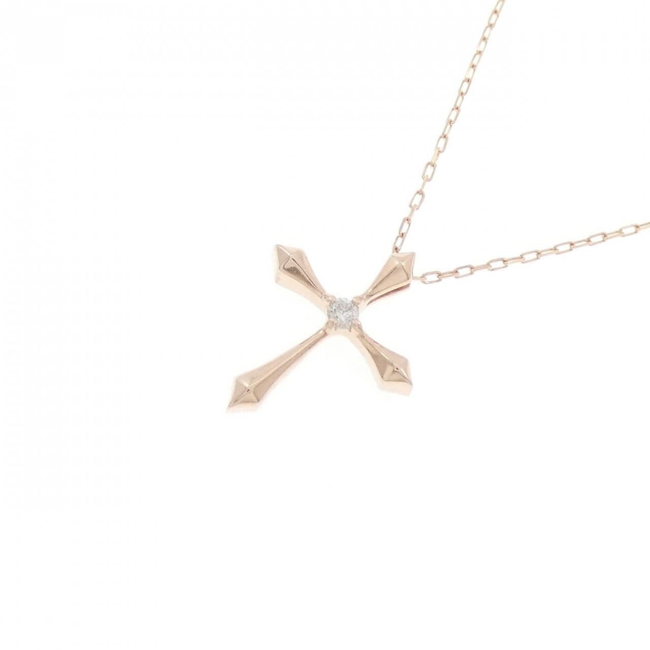 K10PG クロス ダイヤモンド ネックレス 0.02CT