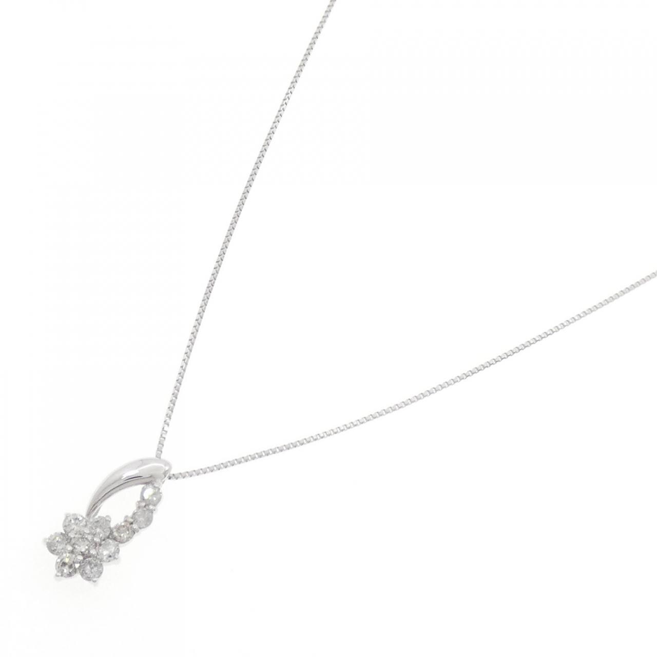 K18WG フラワー ダイヤモンド ネックレス 0.30CT