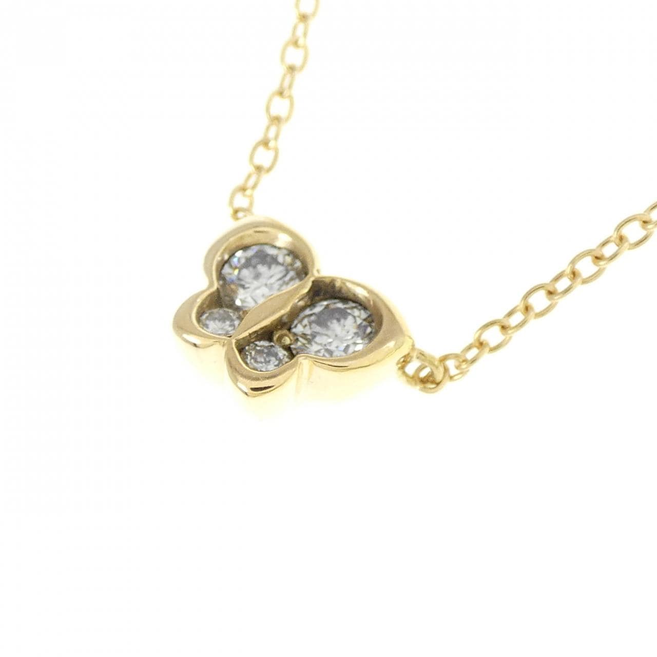 K18YG バタフライ ダイヤモンド ネックレス 0.16CT