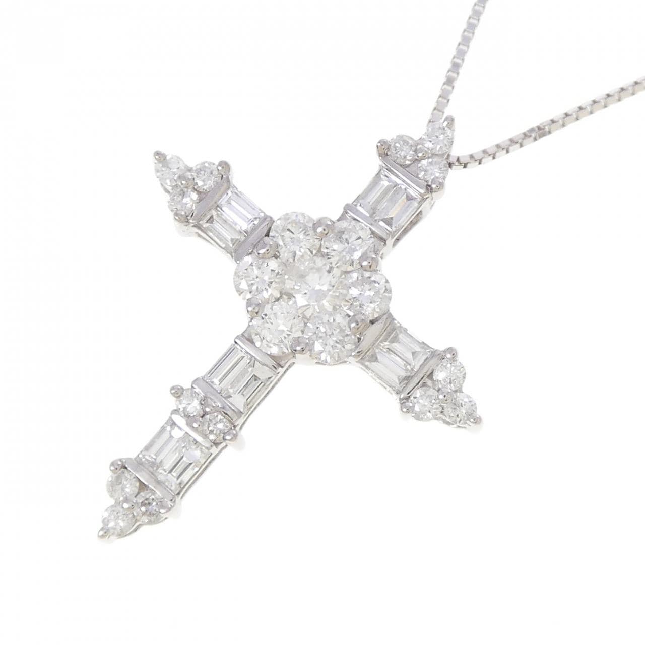 K18WG クロス ダイヤモンド ネックレス 1.50CT